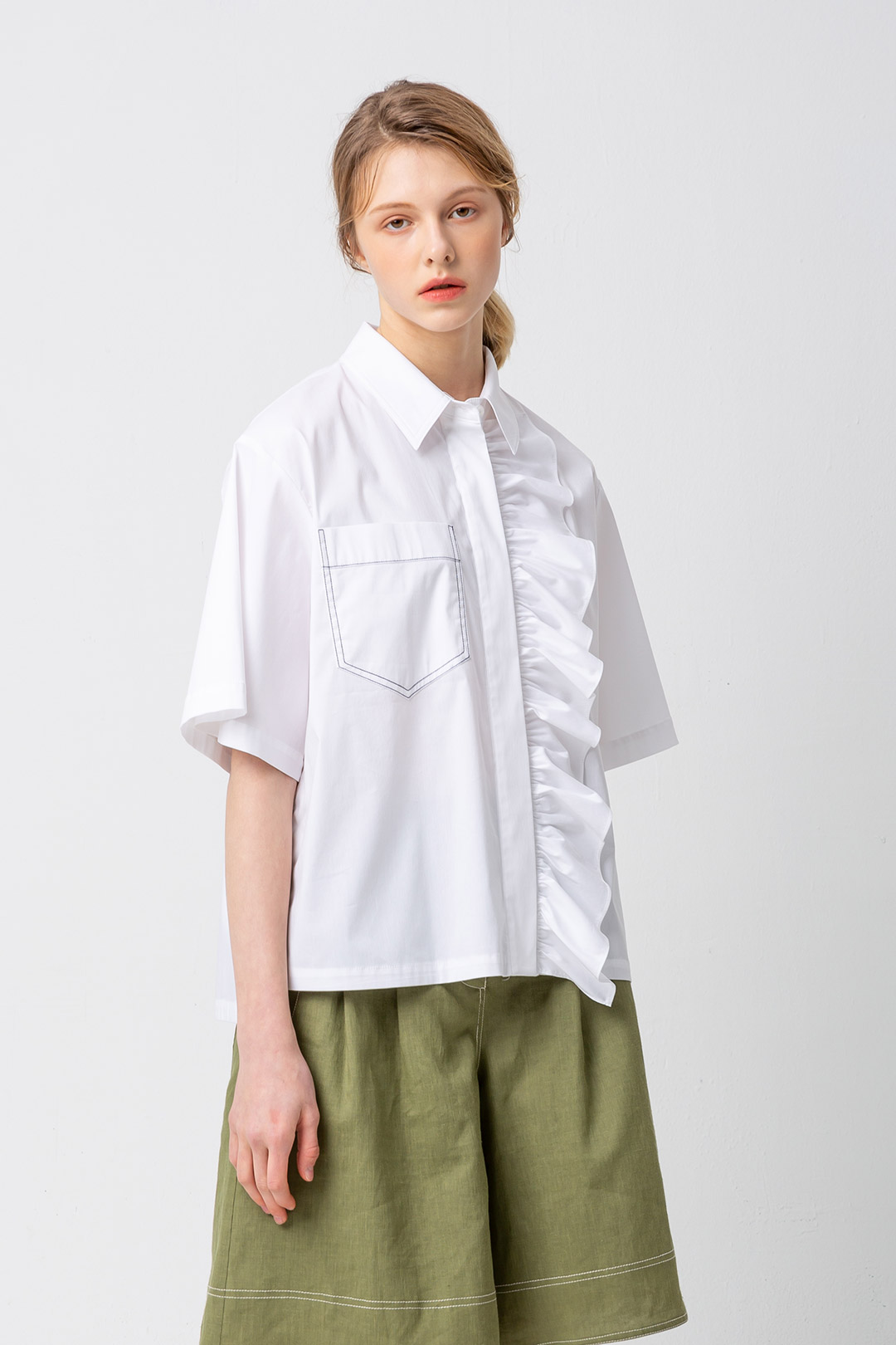 Front ruffle point Shirt_White