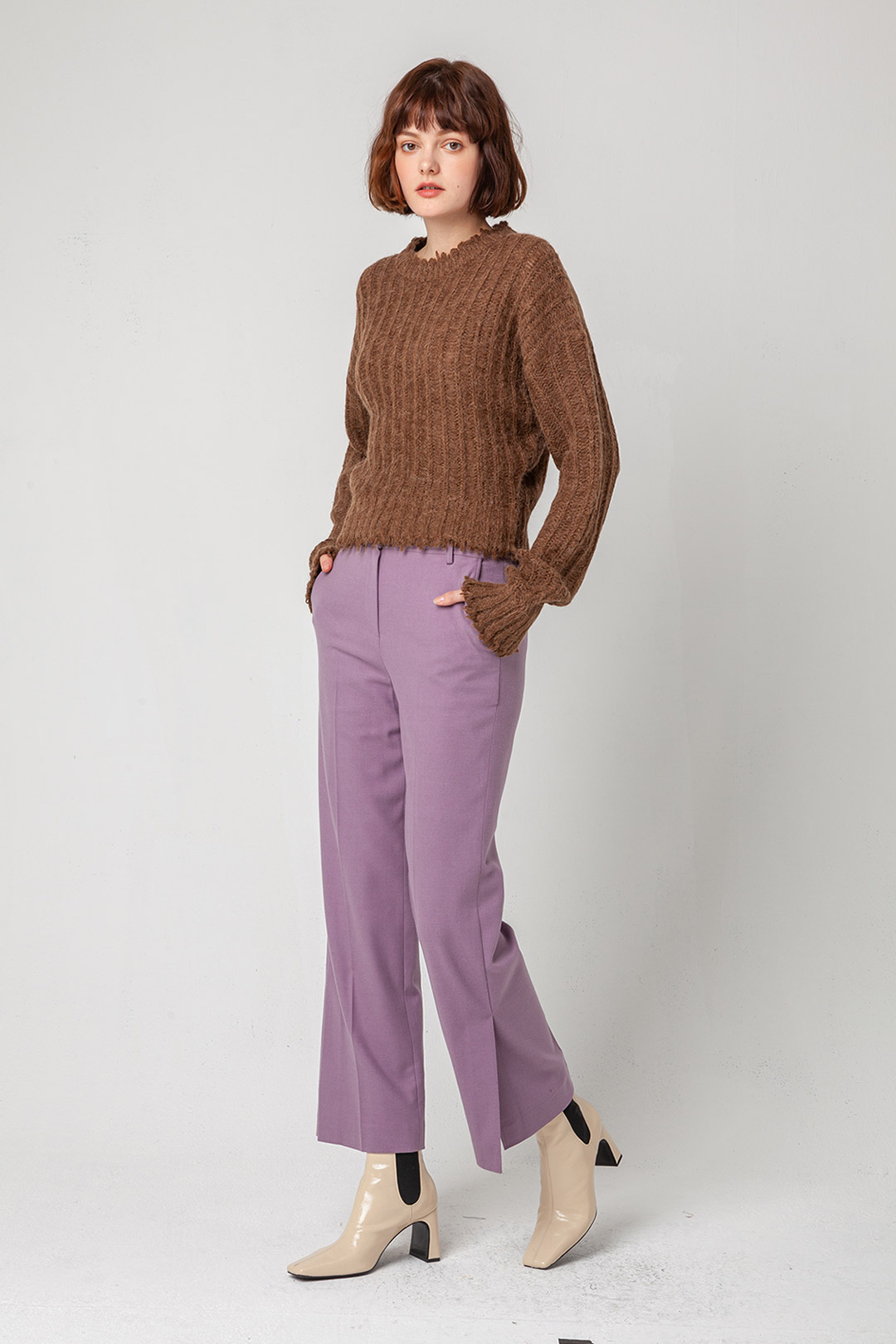 Slim wide banding pants_violet