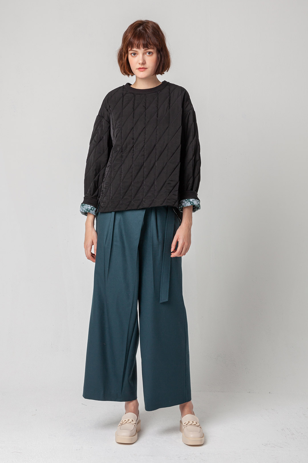 Wrap-style belted pants_d/green