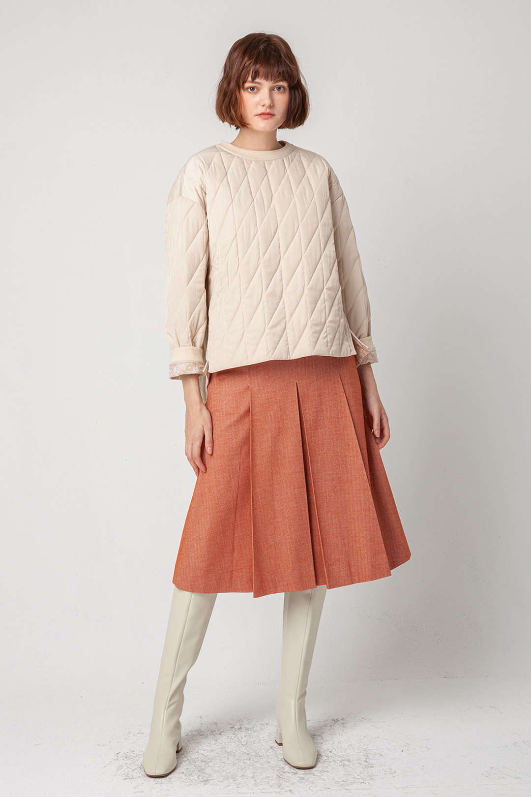 Pleats strap skirt_orange