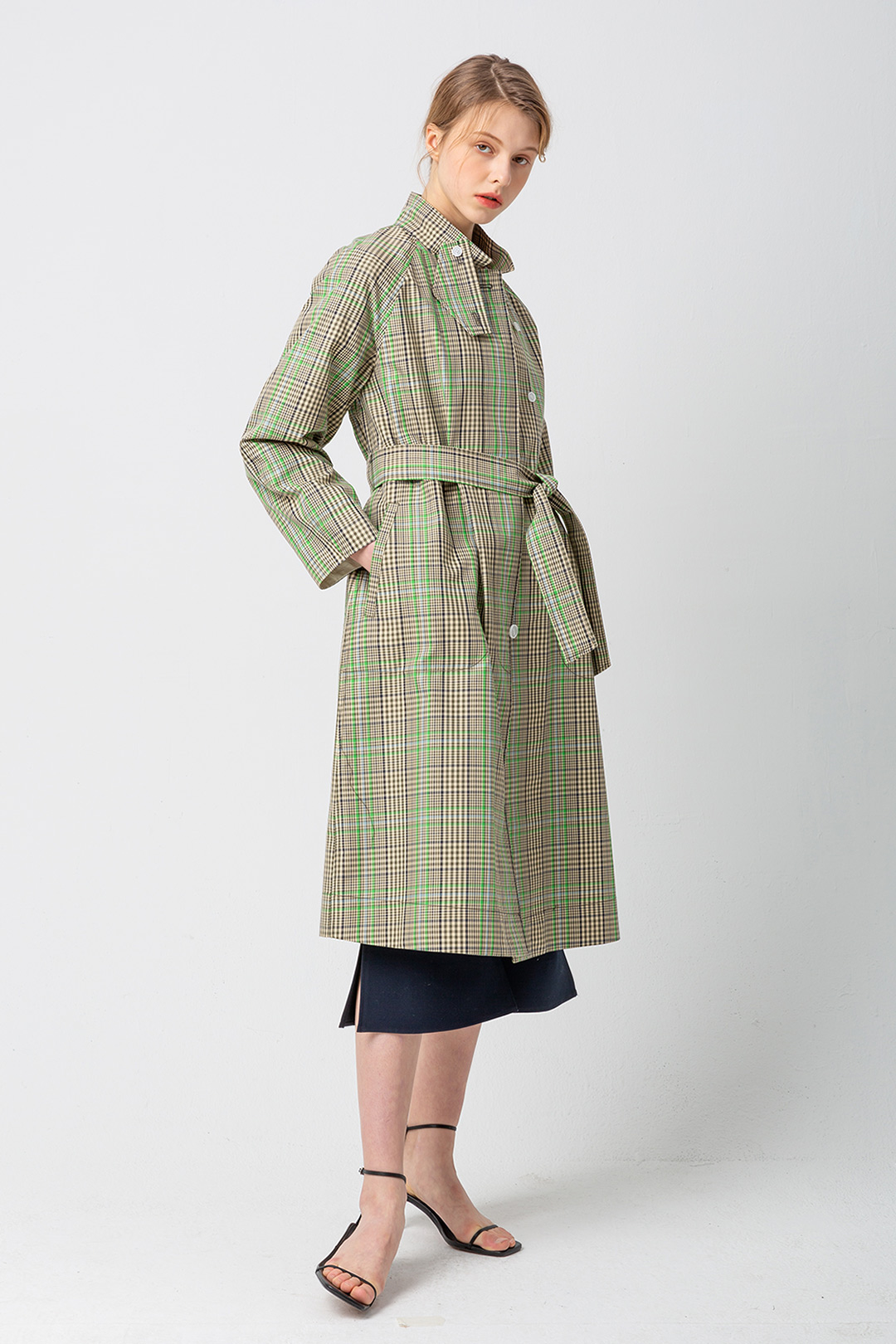 Oversize check trench coat_green