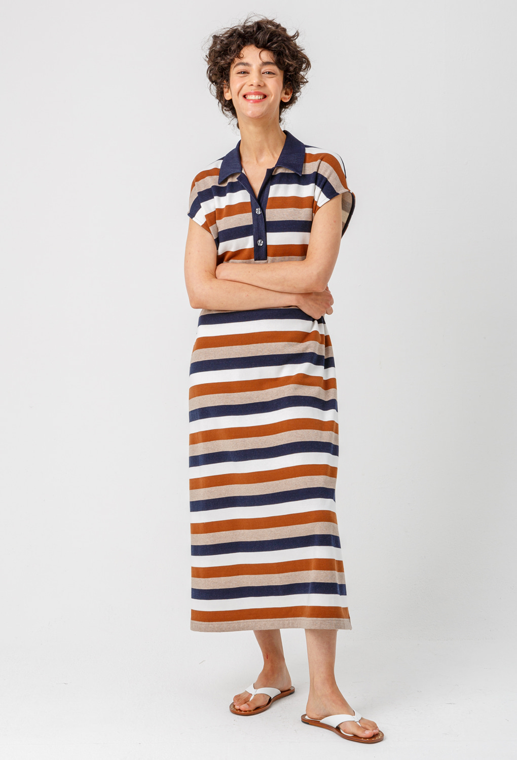 Stripe long dress_Navy